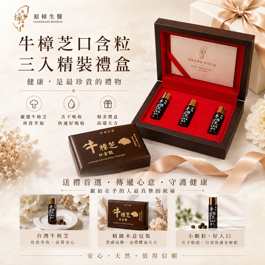 精緻木盒 × 牛樟芝口含粒｜雅緻3入組
